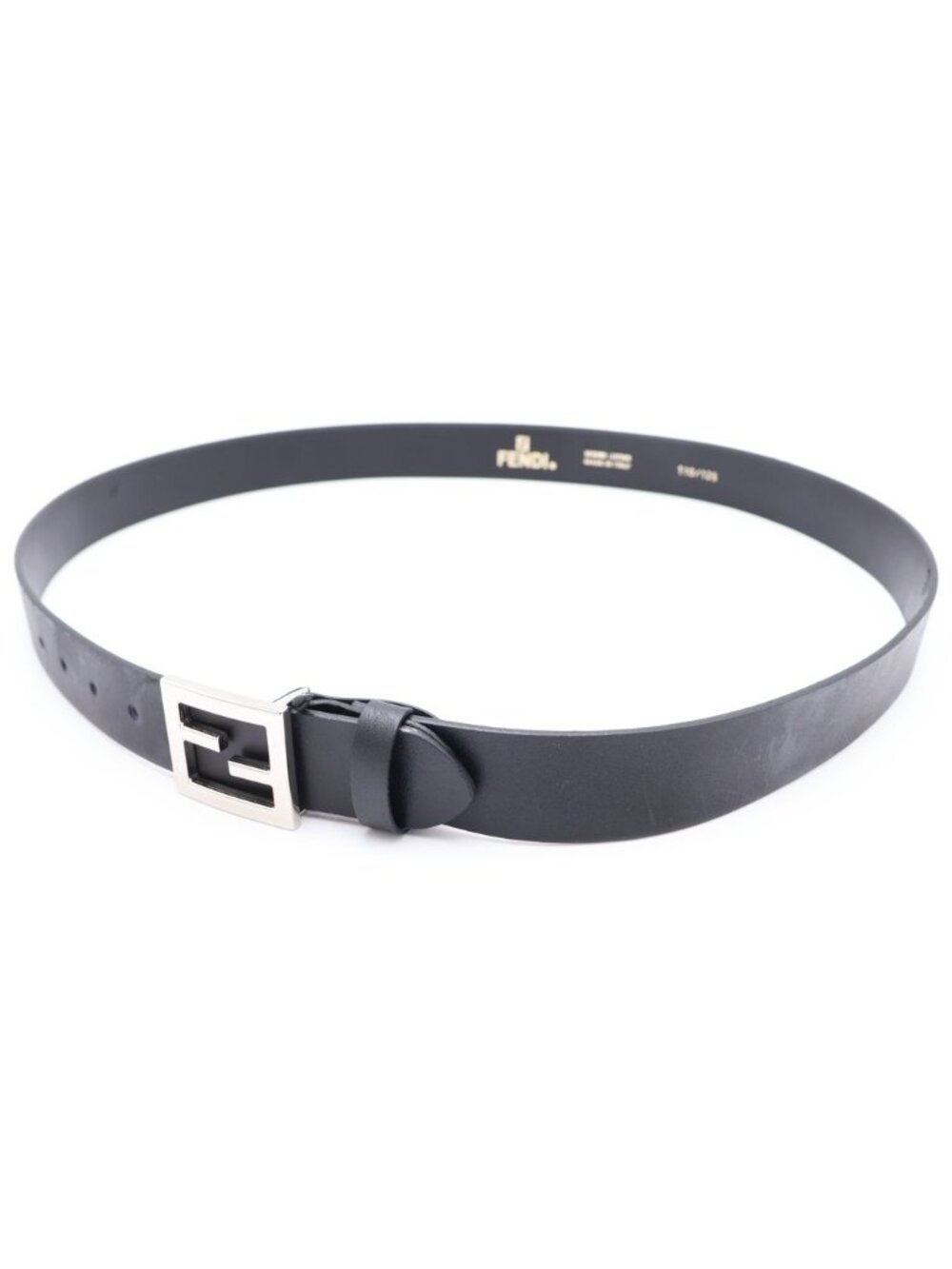 Fendi FF Logo Leather Belt Silver Buckle Black
